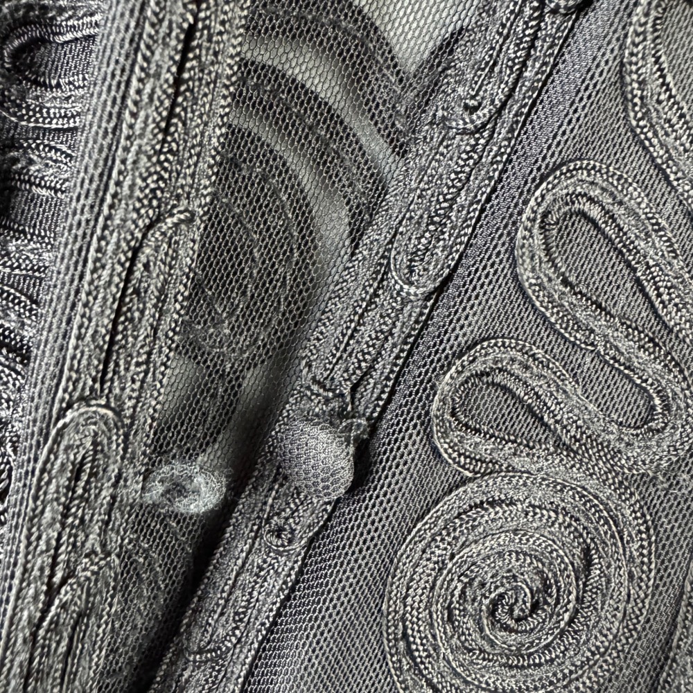 Cache Y2K Black Soutache Mesh Duster Cardigan Lace Sheer Button Front L Gothic - Picture 3 of 6